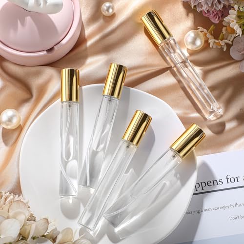 50 Pcs 15ml Refillable Perfume Bottles with Gold Lids - Travel Size, Clear Glass