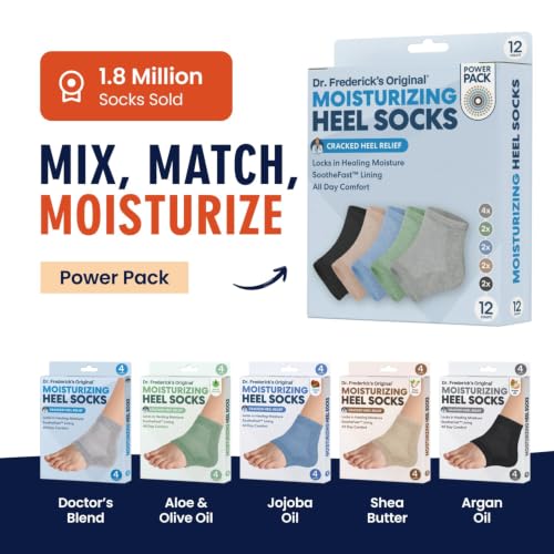 Dr. Frederick's Moisturizing Gel Heel Socks Variety Pack - 6 Pairs for Dry & Cracked Feet