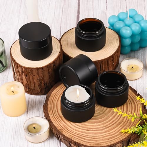 Black Frosted Glass Cream Jars with Black Lid - 1oz Airtight Cosmetic Containers, Set of 24
