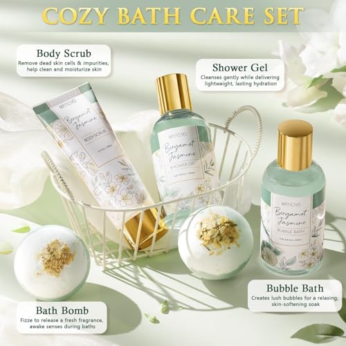 Birthday Gifts for Women, Bergamot Jasmine Relaxing Spa Gift Baskets for Women Self Care Package Bath Gift Set, Home Bath and Body Kit Pampering Easter Gifts for Womens Her Mom Friends Sister Wife