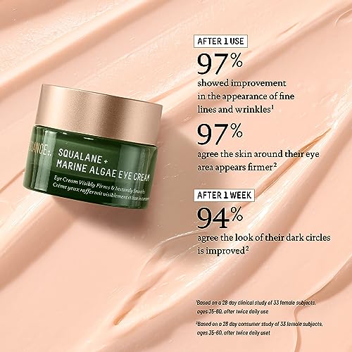 BIOSSANCE Squalane and Marine Algae Eye Cream - Anti-Aging Under Eye Cream for Fine Lines, Wrinkles, and Puffiness - Hydrating & Lifting Formula with Hyaluronic Acid and Paracress Extract - 0.5 Ounce