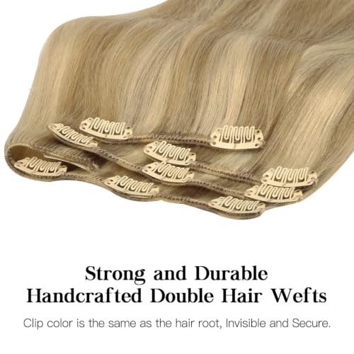 Hotbanana Ash Tone 16-Inch Clip-in Hair Extensions - Light Blonde Highlights, 120g, 7pcs