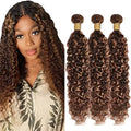 ZCMYVINND P4/30 Dark Brown Highlight Curly Wave Hair Bundles 8-12 Inch Brazilian Virgin Remy Extensions