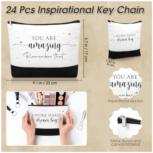 Sanwuta 48 Pcs International Womens Day Gifts for Women Makeup Bags Employee Appreciation Cosmetic Bags Canvas Keychains Appreciation Gifts for Coworkers Nurse Team Staff Volunteer(Stylish)