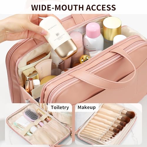 Large Travel Makeup Bag for Women with Luggage Sleeve and Reinforced Dual Handles, Featuring 10 Independent Elastic Brush Slots and 25 Pockets, Large Capacity Waterproof Cosmetic & Toiletry Organizer