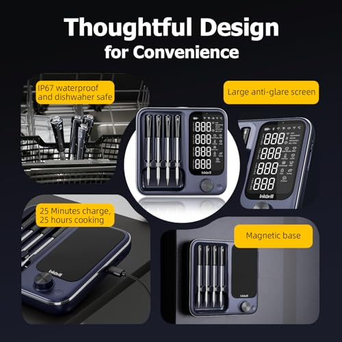 Wireless Meat Thermometer with APP Control & 4 Probes for Grill Oven Smoker