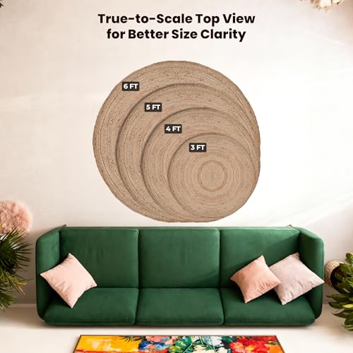 Natural Jute Area Rug 6ft Round Braided Farmhouse Home Decor