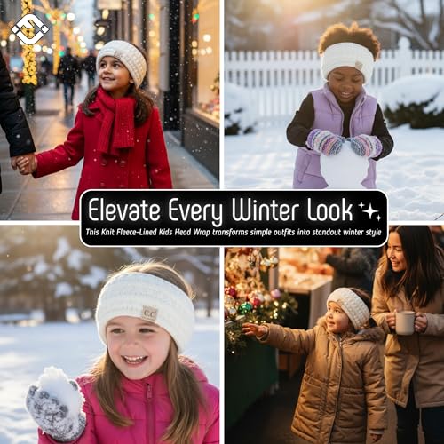 Kids Fleece-Lined Ear Warmer Headband - Ivory Toddler Winter Headband with Cozy Knit Design - Variation of THIS listing