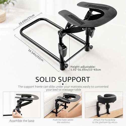Adjustable Massage Headrest for Bed - Portable Face Cradle Pillow for Post-Surgery & Relaxation - Black (6-17IN)