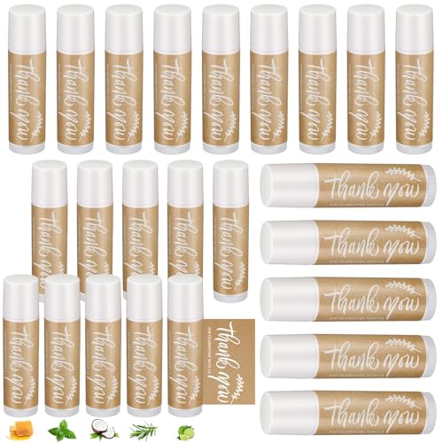 Leelosp Wedding Thank You Lip Balm Bulk Small Natural Moisturizing Mini Balm Lip Care Product Include Organza Bag and Appreciation Card for Women Baby Shower Favors, 5 Fragrance (100 Sets)