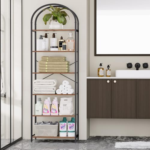 Homhedy 6-Tier Arched Bookshelf - 23.6W Tall Rustic Book Storage Rack