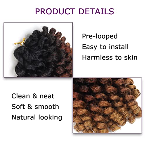 8 Inch Jamaican Wand Curl Crochet Hair - Ringlet Twist Extensions, Pack of 5, Color 1B/30/27