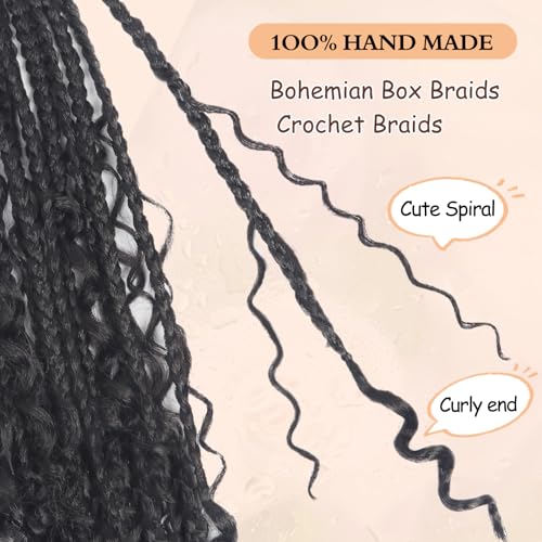 Julen 10 Inch Boho Box Braids Crochet Hair 1B Pack of 8 Curly Ends Pre Looped