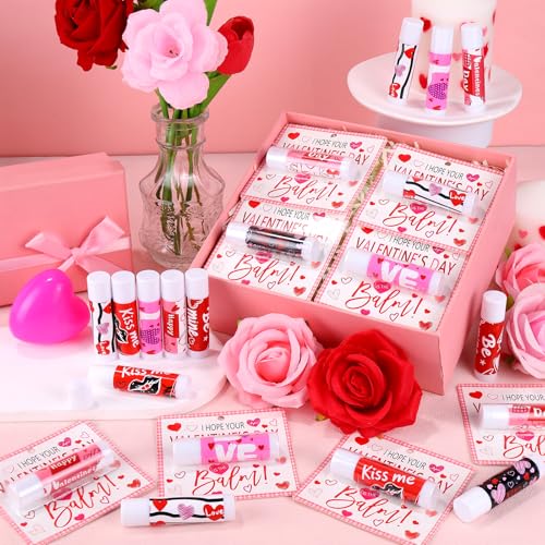 30 Pcs Valentine Lip Balms Bulk Valentine's Day Gifts for Women Galentines Chapstick Gloss 6 Assorted Flavors - Variation of THIS listing