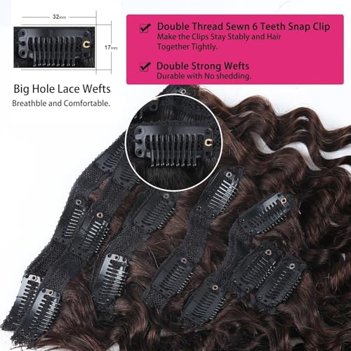 FQ 22 Inch Dark Brown Brazilian Human Hair Clip-In Extensions 120g Double Weft