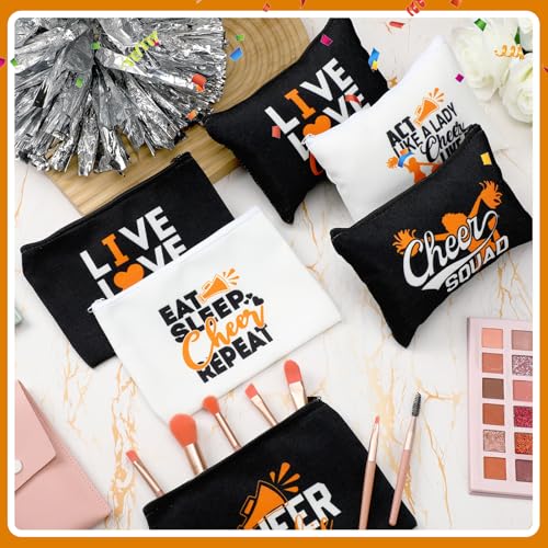 Pinkunn 20 Pcs Cheer Makeup Bags - Orange Canvas Cheerleading Gifts