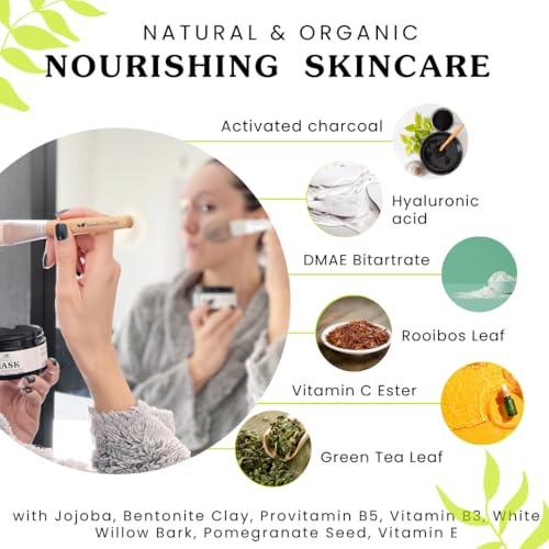 Isabella's Clearly MASK, Deep Pore Cleansing Charcoal Face Mask with Anti Ageing Hyaluronic Acid | Natural Skin Care for Wrinkles, Blackheads, Large Pores, Acne | Includes Applicator Brush