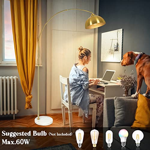 GoBright White 73-Inch Arc Floor Lamp with Adjustable Height & Marble Base