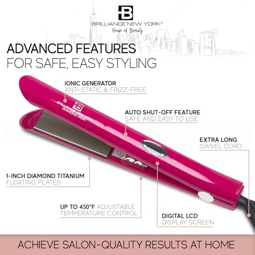 Purple Brilliance New York 1-Inch Titanium Flat Iron & Curling Iron, Anti-Static, LCD Display