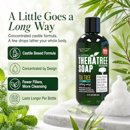 Oleavine TheraTree Tea Tree Oil Body & Foot Wash 12oz Pack of 2 - Refreshing Mint Formula