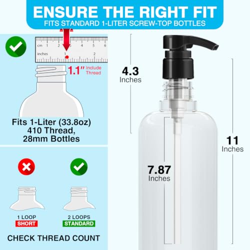 DupakSYS 20 Pack Shampoo Pump Dispenser for 33.8 oz Liter Bottles Black & White