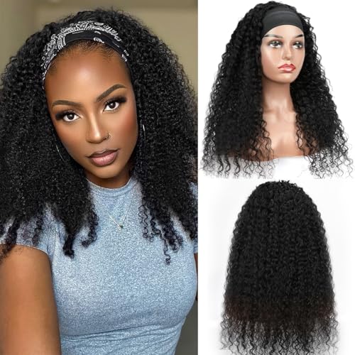 Kinky Curly Headband Wig 16 Inch Natural Black - Glueless & Adjustable - JC-16 1B