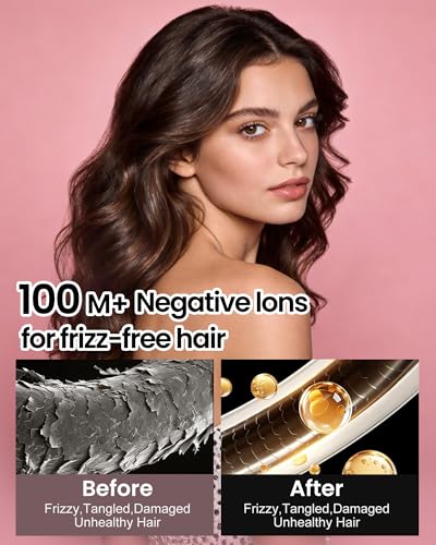 Infrared Thermal Round Hair Brush - Pink, 1.6 Inch Ionic Heated Styling Tool with 6 Heat Settings