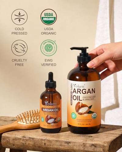 Argan Oil 16oz Glass Bottle - Cold Pressed Moroccan Nourishing Skin & Hair Oil - Pack of 1