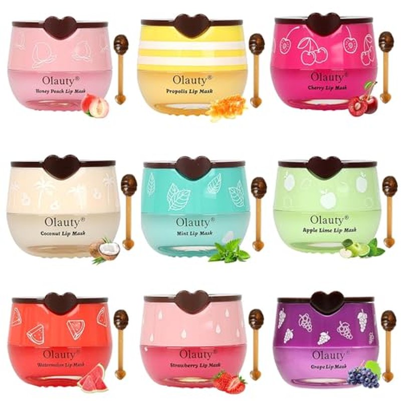 9 PCS Bee Lip Balm Lip Mask Honey Pot, Honey Strawberry Watermelon Moisturizing Lip Balm Bulk with Stick, Lip Sleeping Mask Propolis Hydrating Prevent Dry & Cracked Lips, Reduce Lip Lines (9 PCS)
