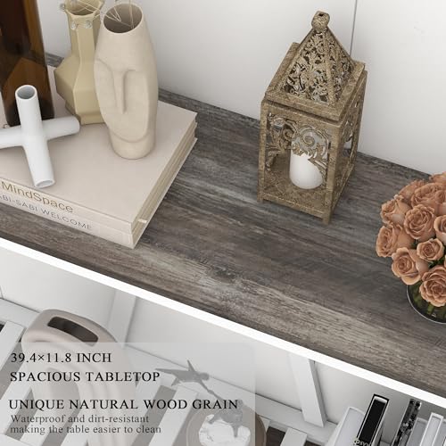 UYIHOME Oak Grey Farmhouse Entryway Console Table, 39-Inch Narrow Foyer Table with Shelf