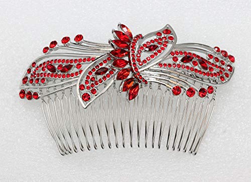 Red Rhinestone Floral Hair Comb - Bridal Wedding Prom Hair Accessory Variation of THIS listing