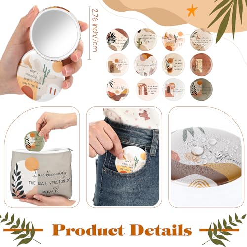 Kacctyen 24 Pcs Positive Affirmation Gift Set 12 Inspirational Canvas Makeup Bags 12 Daily Affirmations Mirrors Bulk Employee Appreciation Gifts for Women Stress Relief Self Care Gift(Bohemia)