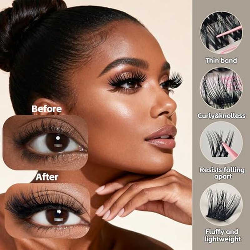 Lash Clusters Kit Eyelash Extensions Natural Fluffy Lashes Waterproof Wispy Individual Fake D Curl with Bond and Seal Tweezers(Natural Z1)