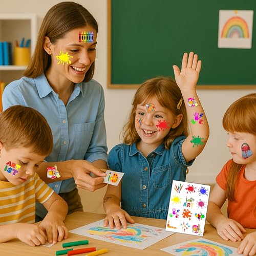 96PCS Art Pre-Cut Temporary Tattoos for Kids - Fun Party Favors, Birthday Decorations, Stickers for Girls & Boys, Classroom Rewards & Themed Gifts