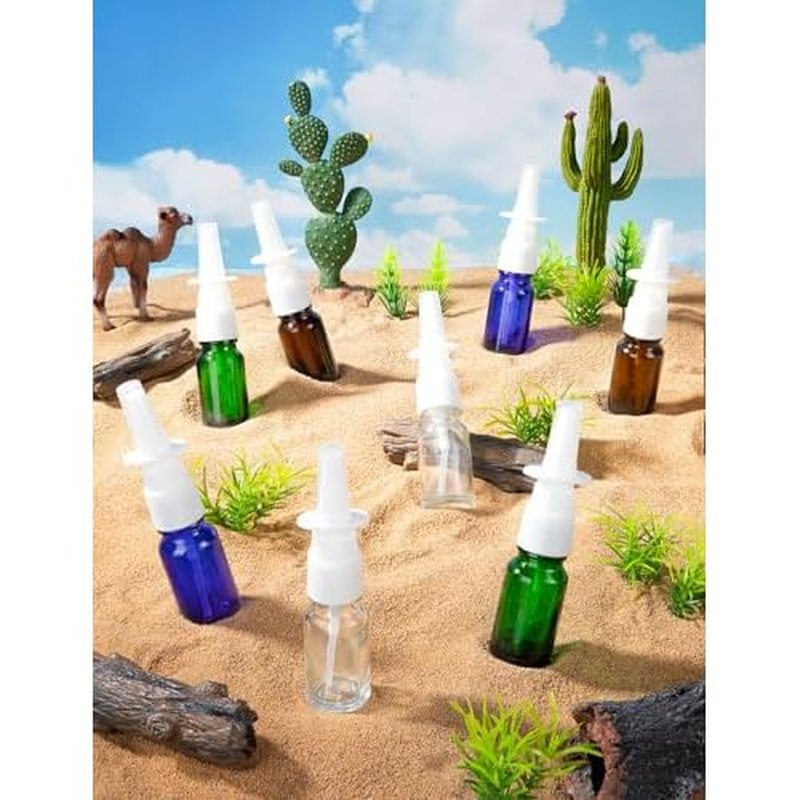 40 Pcs Nasal Spray Bottle, 10ML/0.35OZ 24 Pcs Refillable Glass Blue Nasal Spray Bottles Empty with 8 Funnels and 8 Labels