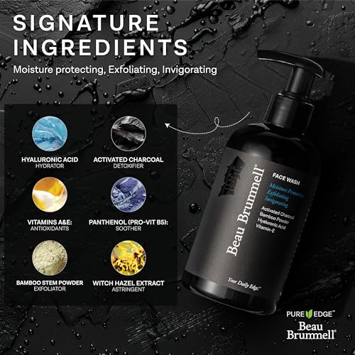 Men's Activated Charcoal Face Wash with Hyaluronic Acid & Bamboo - Gentle Exfoliating Cleanser