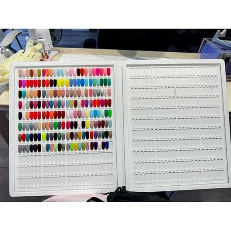 Acycoin2A 528 Nail Gel Polish Display Chart Acrylic Nail Art Sample Book Salon Color Exhibit Tools Showing Shelf with False Tips and Number Sticker