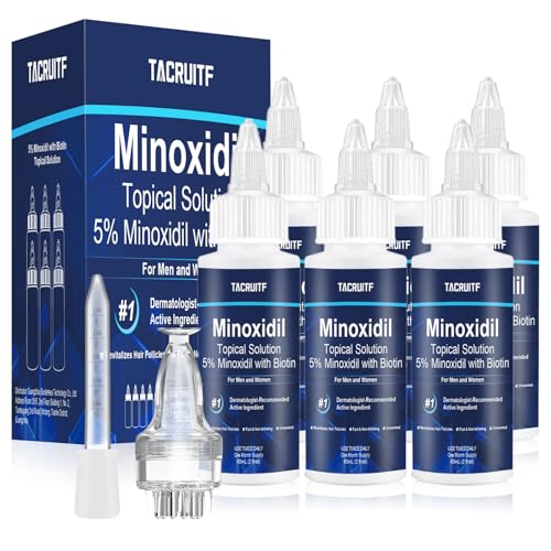 Minoxidil Hair and Beard Growth Treatment - 6 Pack, 5% with Biotin & Castor Oil, Support Thicker Fuller Hair & Beard, 12 fl oz