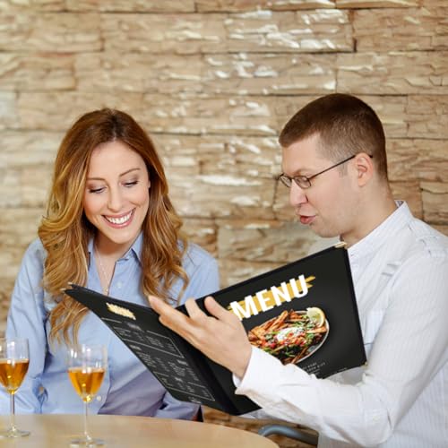 ZHENYI 20 Pack Restaurant Menu Covers Set 8.5x11 inch 4-Page Black Menu Holders