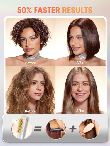 SHEGLAM 3D Ionic Hair Straightener Brush with Gold Comb, Frizz Control & Anti-Scald