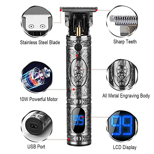 Suttik Gray Cordless Hair Trimmer for Men, Professional Barber Clippers with LCD