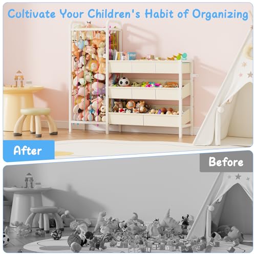 Kids Toy Storage Organizer with Stuffed Animal & Toy Chests - White