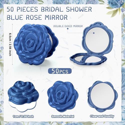 Blue Bridal Shower Favors Set - 50 Rose Compact Mirrors, Thank You Cards & Organza Bags - Variation of THIS listing