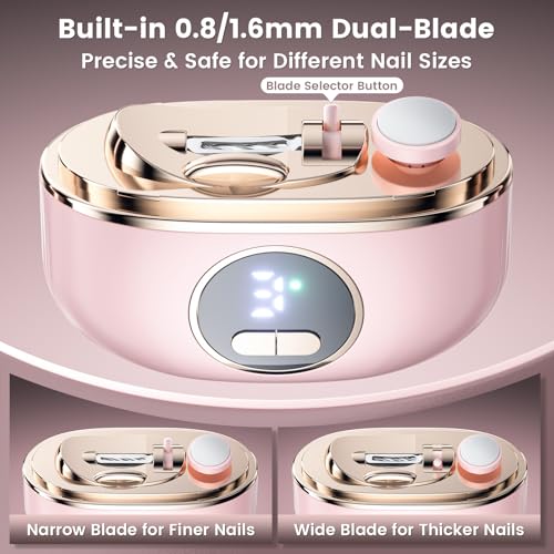 Electric Nail Clipper, 2 in1 Smart Toenail Clippers with Polishing for Fingers and Toes, Rechargeable Fingernail Trimmer with 3 Adjustable Speeds for Senior Adults Men Caregivers(LightPink)