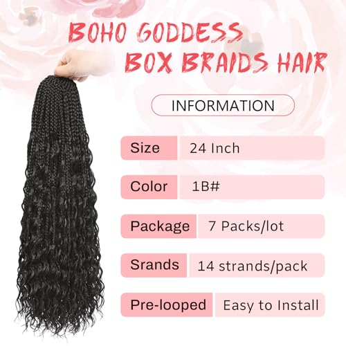24 Inch Goddess Box Braids Crochet Hair - Pack of 7, 1B#