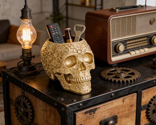 Gold Skull Decorative Bowl Gothic Gift - Artistic Resin Centerpiece