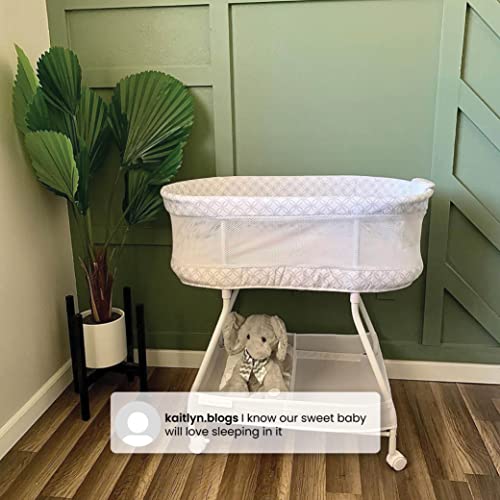 Baby Bassinet with Airflow Mesh Bedside Crib, Vibration Lights & Music, Grey Infinity