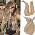 I Tip Human Hair Extensions 16 Inch Silky Straight 30g Dark Blonde Highlighted