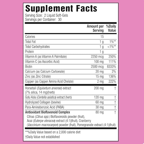 Applied Nutrition Longer Stronger Hair & Nails - 60 Liquid Soft-Gels, Pack of 2 - Biotin, Silica & Collagen - 60 Servings