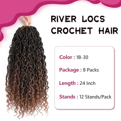 Peliri Goddess Locs Crochet Hair 24 Inch - Pre Looped Faux Locs for Black Women, 8 Packs/12 Strands, 1B/30